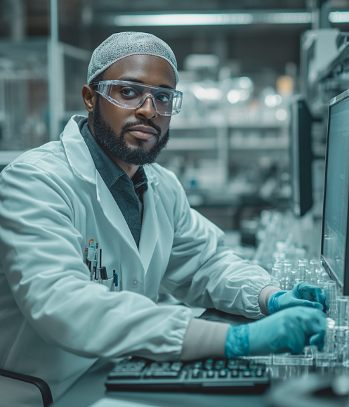 medical research intern working in a research lab, surrounded by cutting-edge equipment medical research intern working in a research lab, surrounded by cutting-edge equipment, collaborating with diverse colleagues