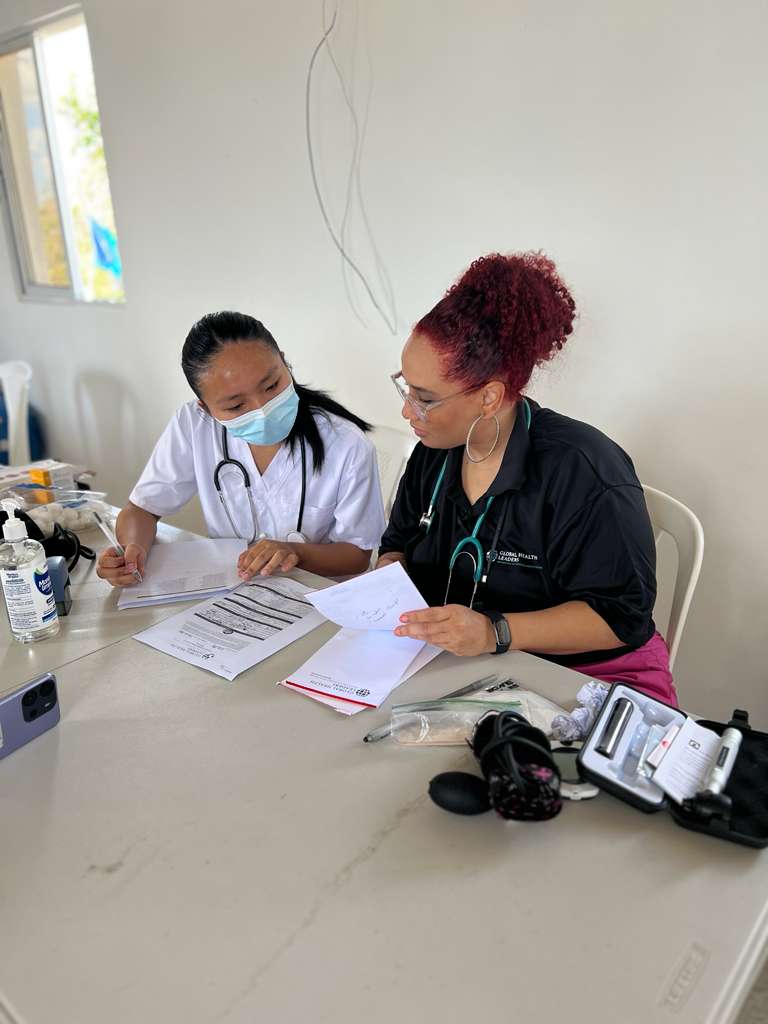 Global Health Leaders mentor reviewing research and clinical notes with a medical student during a 1:1 mentorship session in a global health training program.